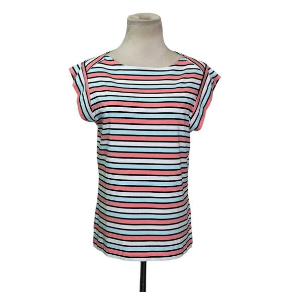 Anne Klein pink blue stripes short sleeves top size Small - Picture 1 of 9